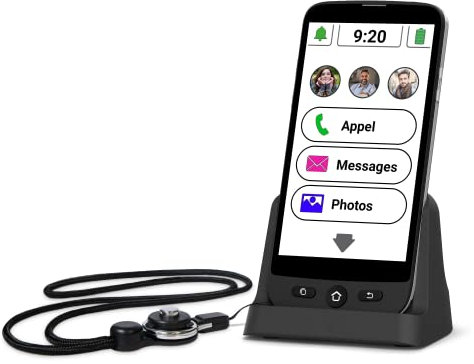 Amplicomms M510-C Smartphone 4G pour séniors Qui utilisent Surtout Leur téléphone à la Maison - Téléphone Portable à Grosses Touches Facile à Utiliser, Base de Charge et Tour de Cou - France-Benelux