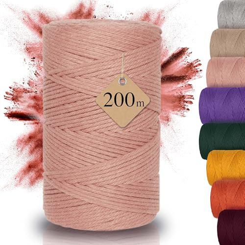 AMPARA – Weiches Makramee Garn 3mm x 200m - 100% Recycelt | umweltschonend & hochwertig - Makrameegarn für DIY Kunst (rosa)