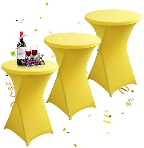 KAYBTNT 3er-Set Stehtisch Hussen Ø 80 cm, Viele Farben, Spandex Stretch Stehtischhussen, Verstärkung im Fußbereich, Elegante Rund Tischdecke für Bistrotisch Hochzeit Cocktail-Party,Gelb