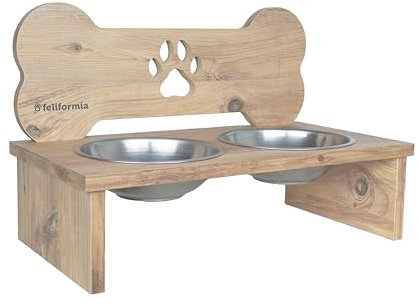 Feliformia® Gamelle pour Chien 2,5 litres Support en Bois avec Deux Bols Gamelle Chien Surélevée Gamelle Chien en Acier Inoxydable Bol pour Chien