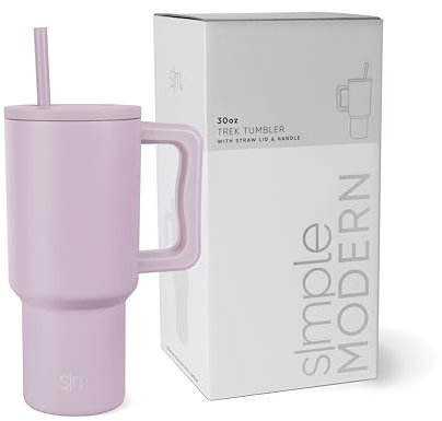 Simple Modern Thermobecher mit Strohhalm und Griff | Isolierter Edelstahl-Trinkbecher Eiskaffee-Reisebecher | Geschenke für Frauen und Männer | Trek | 890ml | Lavender Mist
