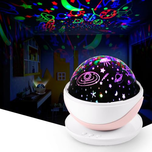 Geemik Night Light Kids, Baby Star Projector Light, Sensory Lights with 360° Rotating and Films About Universe and Animals, Soothing Sleep Lamp for Bedroom Decor, Christmas/Birthday Gifts for Girls