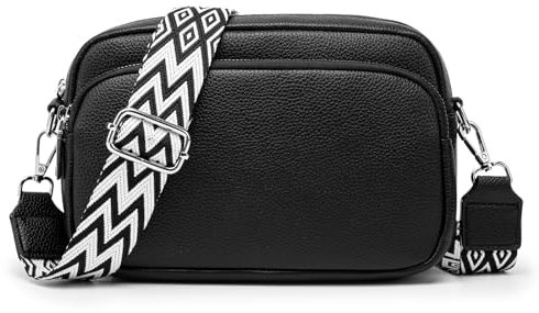 GUQTLUN Sac Bandoulière Femme en Cuir - Sac Porté Épaule Petit Moderne - Sacoche et Sac à Main avec Large Bandoulière - Noir