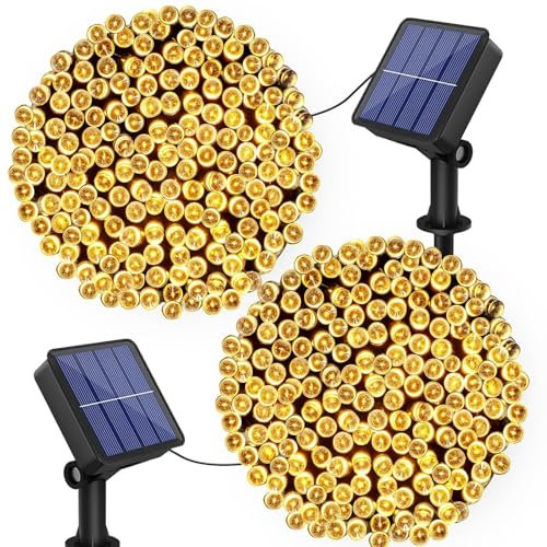 bitjam 2 luces solares para exteriores, 12 m, 120 LED, resistente a la intemperie, 8 modos, IP65, resistente al agua, PVC, para exteriores, para jardín, balcón, fiesta, boda, Navidad, blanco cálido