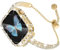 WINGLE Compatible con correas doradas para Apple Watch de 44 mm para mujer, serie SE 6, 5, 4, pulsera delgada de diamantes brillantes, elegante banda con protector de pantalla impermeable 2 en 1,