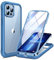 Miracase 360 Grad für iPhone 13 Pro Max Hülle mit Eingebaut Glas Schutzfolie, Komplettschutz HandyHülle Stoßfest Case für iPhone 13 Pro Max Schutzhüllen 6,7 Zoll, Capri Blau