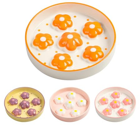 Gamelle Anti Glouton Chat Céramique - Gamelle Chat pour Alimentation Lente Colorée - Bol Nourriture Chat Anti Vomissement - Écuelle pour Chat avec Labyrinthe Interactif - Floraison Orange - 16 x 3 cm