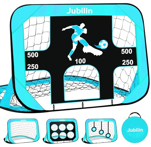 Jubilin Fussballtor Sets, Pop Up Fußballtor Kinder, 4 Modi Fussballtore Für Garten Kinder Erwachsene, Faltbar Fussball Tor mit Tragetasche für Garten, Park, Strand (Blau)