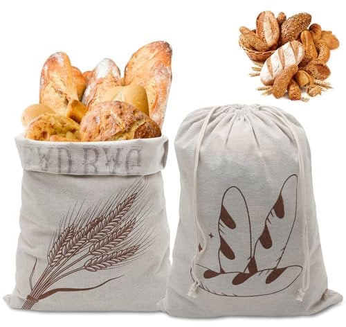 Umweltfreundliche, wiederverwendbare Brotaufbewahrungsbeutel aus Leinen und Kunststoff, 2 Stück, 39 x 29 cm, für hausgemachtes Brot