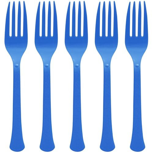 Reusable Bright Royal Blue Plastic Forks (Pack of 20) - Durable and Vibrant Color Design, Perfect for Any Occasion