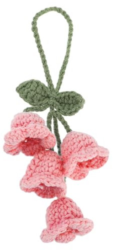 WLLHYF Tulpe Auto Spiegel Hängende Ornament Handgestrickt Gehäkelt Niedliches Kleines Maiglöckchen Auto-Innendekoration Blume ästhetisches Zubehör (Rosa)