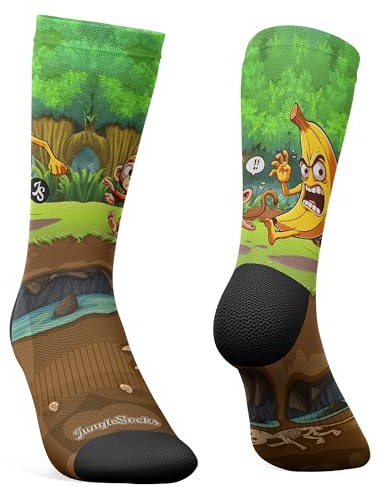Jungle Socks Chaussettes de sport longues colorées et amusantes pour hommes et femmes, pour le CrossFit, le cyclisme, la course à pied, le VTT. Conçu en Europe.