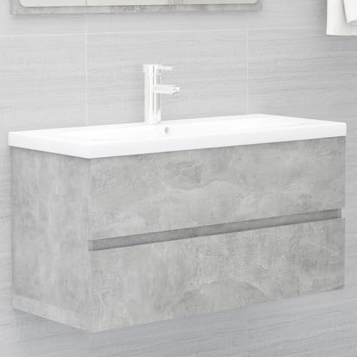 Iiaky Mobile Lavabo Grigio Cemento 90x38,5x45 cm in Legno Multistrato-Mobile Bagno sospeso arredo Moderno mobili in Legno