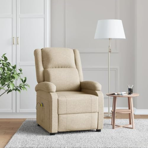 Homgoday Massagesessel Creme aus Stoff, Massagesessel, Relaxsessel, Massagesessel für den ganzen Körper, Modell 340935
