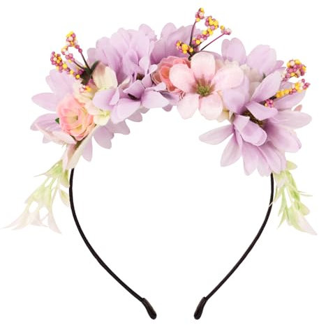 BOOMTOP Haarreif Blumen Blumenkranz Haare Gänseblümchen Haarband Braut Trachten Haarschmuck Blumenstirnband Damen Mädchen Haarkranz Kopfschmuck mit Blüten für Karneval Fasching Hochzeit Lila