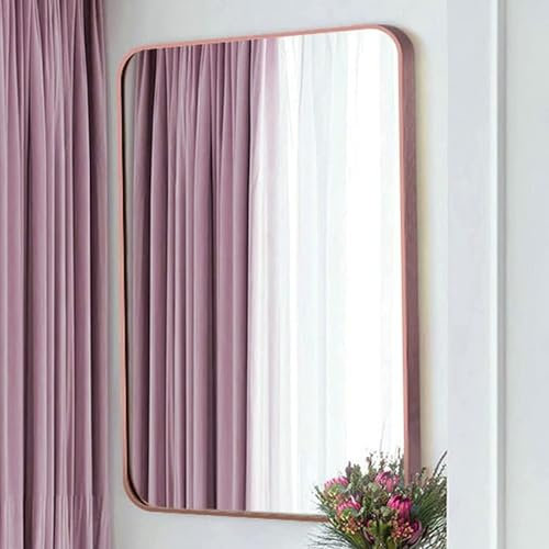 Miroirs Muraux De Salle De Bain Rectangulaires sans Trous De Perforation, Miroir Mural avec Cadre en Aluminium, Incassable, Vertical Ou Horizontal(Rose Gold,60x80cm/23.6x31.5in)