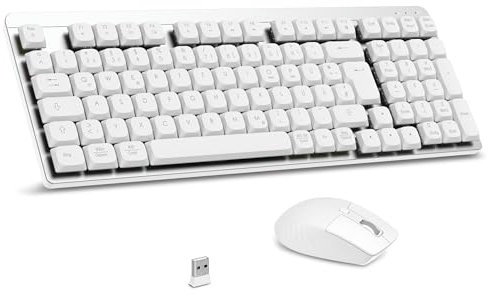 LeadsaiL FA98 Mechanische Tastatur und Maus set Kabellos, QWERTZ Layout Funktastatur mit Maus, Low-Profile Rotem Schalter, 98 Tasten Kompakte Keyboard,1600 DPI Mouse für Windows MacOS PC Laptop-Silber