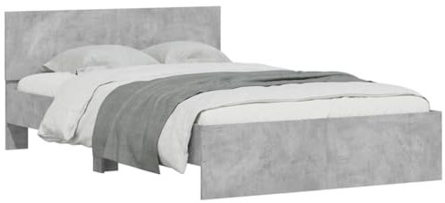 vidaXL Bettgestell, Bett mit Kopfteil LED-Beleuchtung, Doppelbett, Schlafzimmerbett, Bettrahmen mit Lattenrost, Betongrau 120x200 cm