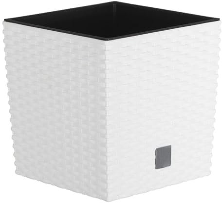 B2C Plant Flower Pot Square Rattan Planter Inner Pot 6 Sizes Garden Patio Home Large (White, 8L)