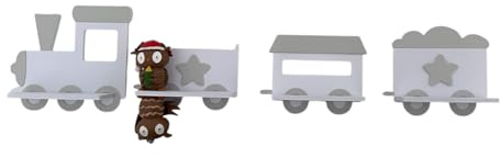 PsGreen Zug-4er-Set oder Erweiterung kompatibel für Toniefiguren, Tonieregal Toniebox Tonie Erweiterung - Erweiterungsregal - Kinderzimmer -Zug - Lokomotive - Waggon (Weiß-Hellgrau, Zug-4er-Set)