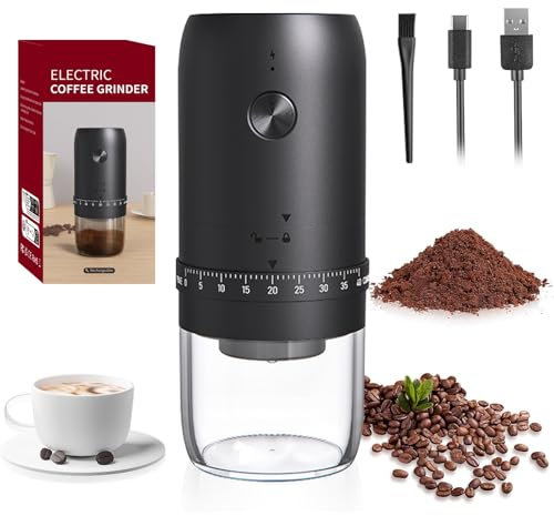 Electric Coffee Bean Grinder, Portable Cordless Burr-Free Coffee Grinder, 40 Adjustable Coarseness Settings, Extra Long Life, USB Rechargeable, for Drip Coffee Maker, French Press Coffee Maker (Black)