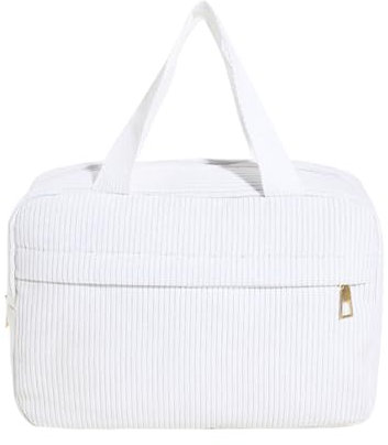 Torytoe Kulturtasche Damen, Kord Kosmetiktasche mit Fächern Make Up Organizer Tasche Reise Kosmetikbeutel Tragbare Waschtasche Cord Kosmetikbeutel für Frauen Mädchen (Weiß)