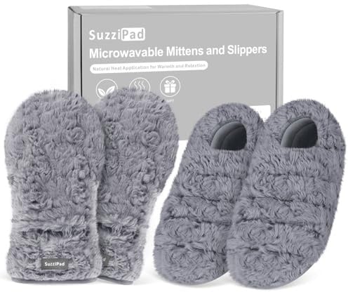 SuzziPad Microwavable Mittens and Heated Slippers Microwave for Fatigue Soothing, Heated Foot Warmer for Cold Day, Heated Mittens for Discomfort Hands, Thoughtfully Warm Option for Women & Men, S/M