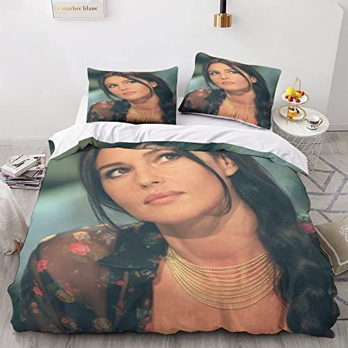 YINGA Monica Bellucci - Set di biancheria da letto con copripiumino e federa, in microfibra, attrice di bellezza, stampa digitale D, king size, 140 x 200 cm