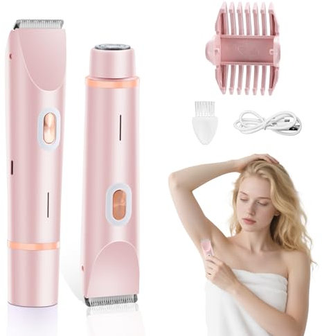 Feelhap Rasoir Electrique Femme, Tondeuse Femme Intime Double Tête 2 en 1 Tondeuse Bikini Femme, Rechargeable Tondeuse Électrique Epilateur, Étanche Rasoir pour Visage Aisselles Jambes Bras (Rose)