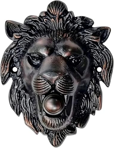 Large Lion Shaped Doorbell Button – Oil Rubbed Bronze Finish – 5 1/4 x 4 – Antique Finish Push Button Doorbell in Brass with Surface Mount – Fits Standard 2-Wire Chimes, Easy DIY Install
