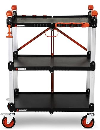 Crescent SITERUNNER, 3 Shelf Heavy Duty Folding Jobsite Cart - 300-lb Capacity, F3SCBL