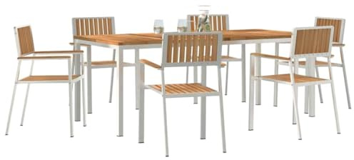 vidaXL Garten Essgruppe 7 pcs Braun Teak-Massivholz, Garten und Terrasse, modernes Essensemble, für gesellige Runden, rostfreies, Freizeitmöbel