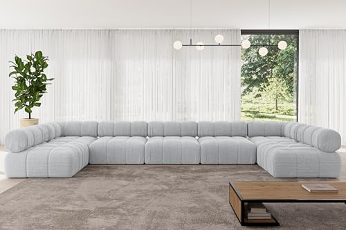 ALTDECOR Modulares Sofa Ecksofa in U-Form Corner modular Sofa Eckcouch Couch Wohnlandschaft Cauchsofa Polstersofa Garvo-U3-475x190x70 cm Grau