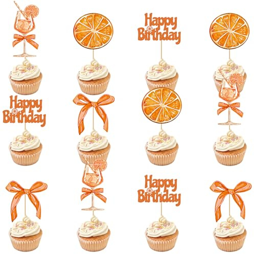Orangen Deko Geburtstag Cupcake Toppers - 24 Stück Deko für Mädchen Frau | Orange Glitzer Cupcake Toppers für Sommer Strandparty Bachelorette Cocktail Party