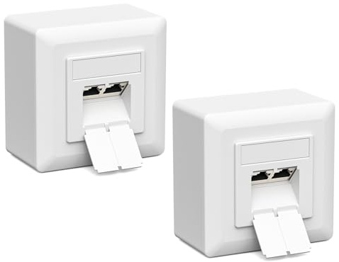 iwillink 2x Cat7 Netzwerkdose 2 Port 10 Gbit/s, Weiß | Geschirmt, LAN Steckdose, Aufputz/Unterputz Universal, POE+, Kompatibel CAT7 CAT6 CAT6A