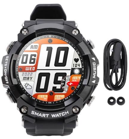 Drfeify Smart Watch with Earbuds, 1.52 Inch Screen 2 in 1 NFC Bluetooth Smartwatch, MP3 Music Recording Storage Voice Assisting (Black)