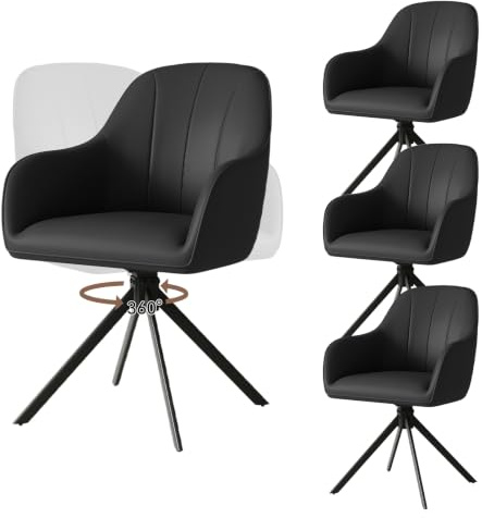 Hawthyhome Esszimmerstühle Drehbar 4er Set 5cm Sitzkissen PU Leder/Schwarz | Stühle Esszimmer mit Armlehne,Polsterstuhl mit Metallbeinen,Moderner Küchenstuhl für Esszimmer,Wohnzimmer,Büro