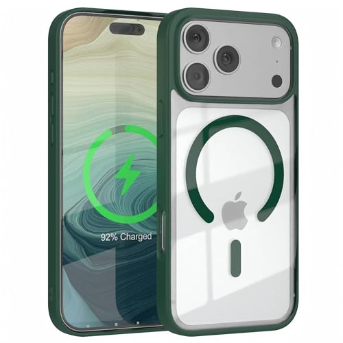EAZY CASE Hülle für iPhone 17 Pro Max kompatibel mit Qi Charging Ultra Aufprallschutz Stoßfest und Kratzfest dünne Schutzhülle mit Kameraschutz Silikon Cover Clear Handy Case Nacht Grün - Qi Charging