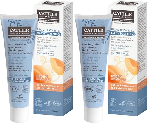 CATTIER PARIS Feuchtigkeits-Nachtcreme - Zertifizierte Naturkosmetik - Mit natürlichem Hyaluron - 30ml (Packung mit 2)