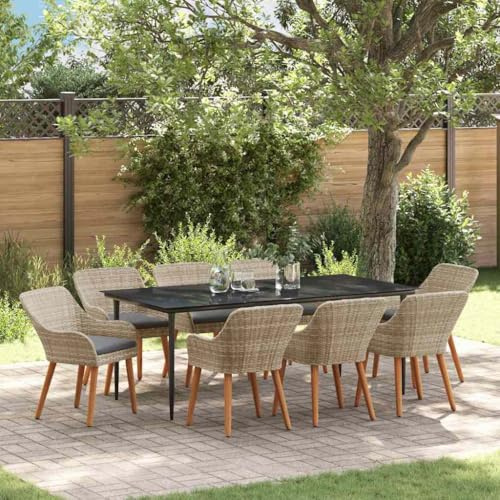Tonture Essgruppe Hellgrau Poly Rattan, 8-Sitzer Outdoor Möbel Set mit Tisch & Stühlen, wetterfest für Garten Terrasse Balkon, langlebige Lounge Sitzgruppe, schmale Beine