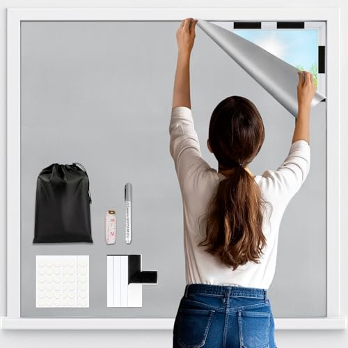 Vexyra Fenster Verdunkelung 200x148cm, 100% Lichtundurchlässig Dachfenster Verdunkelung Innen Ohne Bohren, Sonnenschutz Fenster Hitzeschutz Verdunklungsstoff Zuschneidbar für Schlafzimmer & Reise