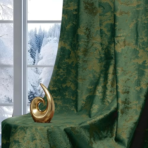 Samtvorhang Kräuselband 2er set, Luxus Vorhänge Verdunkelung Samt, Velvet Gardinen Blickdicht Curtains mit Goldfolie Blätter Muster, Thermovorhang Wohnzimmer Schlafzimmer(H225xB132CM, Olivgrün)