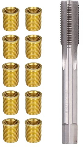 lyrlody Juego de Reparación de Bujías, Juego de Herramientas para Reparar Roscas de Bujías, Compuesto por 10 Insertos de Acero Inoxidable y un Grifo HSS, para Generadores de Motores de
