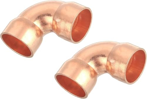 90 Degree Hose Elbow 2 Pcs 0.37 Inch 90 Degree Elbow Short Turn Copper Pipe Fitting Connector with Sweat Solder Connection for Plumbing(45 * 1.3mm)