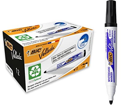 BIC 1701 Whiteboard Marker Velleda ECOlutions (Rundspitze, Strichstärke 1,4 mm) Schachtel à 12 Stück, schwarz