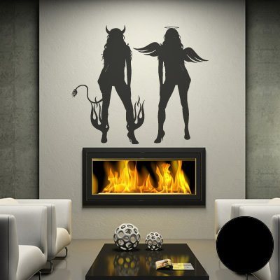 Klebesüchtig Wandtattoo Sexy Engel & Teufel 106cm x 92cm schwarz - Dekoration - Bad - Wohnzimmer - Aufkleber - Wandsticker
