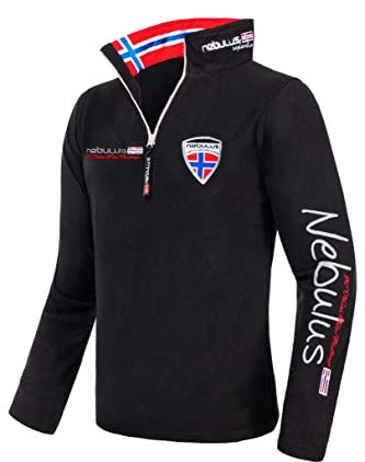 Nebulus Herren Pullover SKANDINAVIA, Warmer Fleecepullover, Pulli aus Fleece mit Half Zip Reißverschluss, schwarz - L
