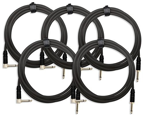 Pronomic 5x Trendline INST-A-3S Cavo jack 3m (Cavo professionale per chitarra/strumento, jack 6,3mm, placcato oro 24 carati, guaina esterna flessibile e robusta, incl. fascia a strappo) nero