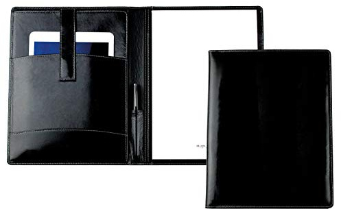 DELMON VARONE - Personalisierbare Tablet Schreibmappe DIN A4 aus Premium Vintage Anilin Leder schwarz, Organizer Konferenzmappe mit Notizblock, Stifthalterung & Magnetlasche, Echtleder Geschäftsmappe