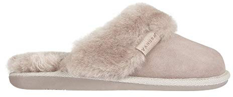 Vanuba Cashmere Handmade Damen Hausschuhe, Naturleder, 100% Schafwolle, Warme und Bequeme Hausschuhe, Velours Beige, Leder Beige, 41 EU